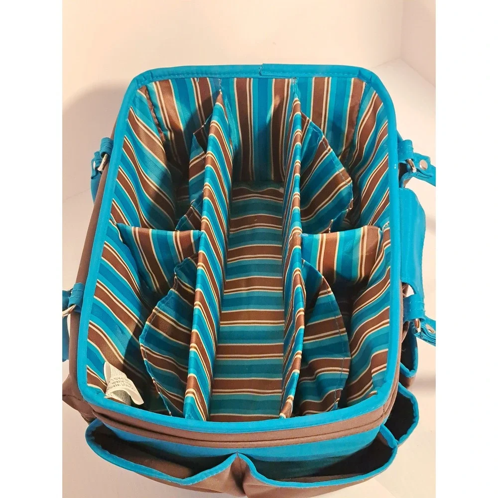 Brown and Teal Blue Multi Pocket Craft Caddy Organizer with Bottom Tray Storage